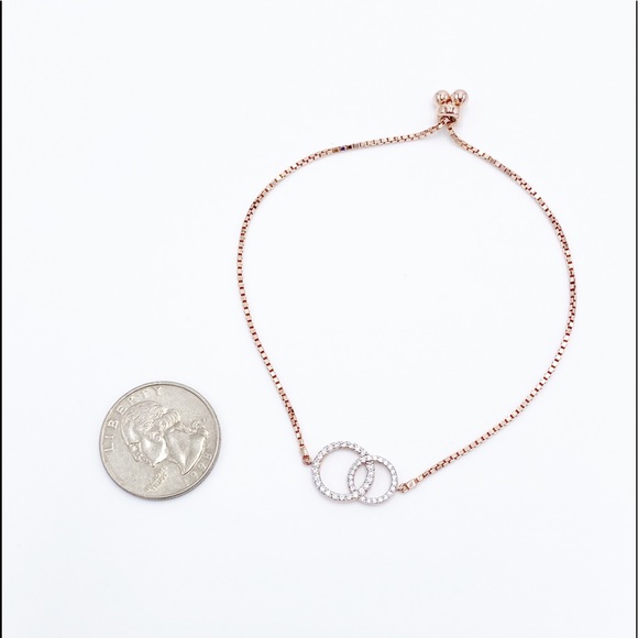 Rose Gold Tone Over Sterling Silver Cubic Zirconia Dainty Bracelet - Picture 3 of 6